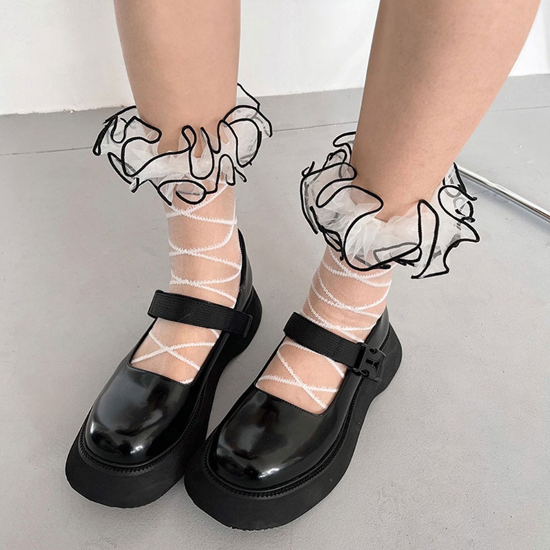 Youyo Vớ Lưới Pha Lê Sợi Pha Lê Mỏng Vừa Kẻ Sọc Chéo Phong Cách Harajuku Ngọt Ngào Cho Nữ