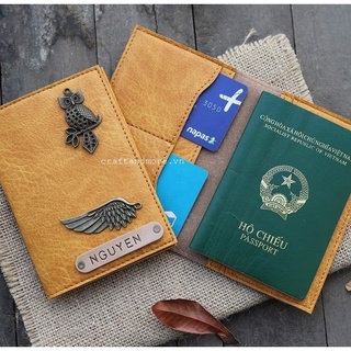Bao Da Đựng Hộ Chiếu Passport Cover Vàng Nghệ Nhiều Màu Miễn Phí Khắc Tên