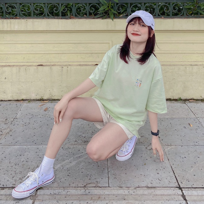 Áo Thun Tay Ngắn Polham Thêu Hình Hình Đáng Yêu Phong Cách Hàn Quốc