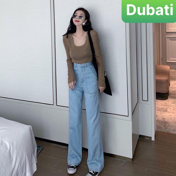 QUẦN JEAN NỮ BAGGY ỐNGSUÔNG RỘNG LƯNG CAO DÁNG SUÔNG XANH NHẠT -DB 02- DUBATI FASHION