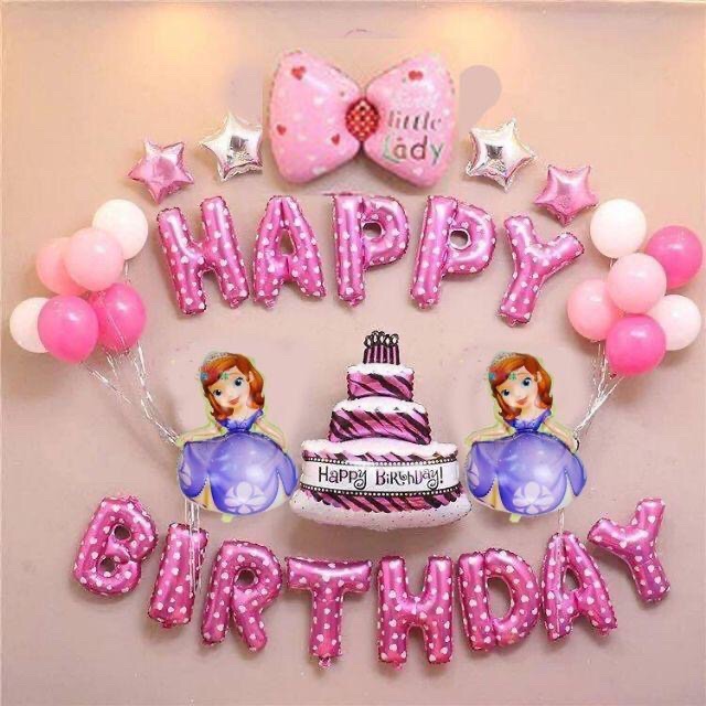 Sét bóng trang trí sinh nhật mẫu công chúa sofia cho bé gái tặng kèm bơm và băng keo