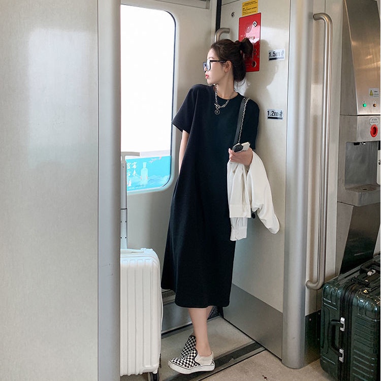 Đầm Thun Ngắn Tay Form Rộng Phong Cách Năng Động Trẻ Trung Dành Cho Nữ