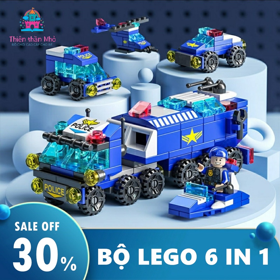 Bộ Đồ Chơi Xe Lắp Ráp Lego 6 Trong 1 3D Mini Sinh Động - Đồ Chơi Cho Bé Trai Giá Rẻ - Thiên Thần Nhỏ