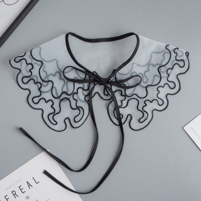 Yoioi Khăn Choàng Cổ Lưới Phối Ren Giả Thêu Họa Tiết Nhiều Lớp Tự Buộc Dây Ruy Băng Trang Trí Lolita Cho Nữ