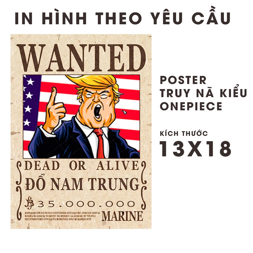 2 Tấm Poster truy nã in hình bạn theo yêu cầu theo kiểu Onepiece, kích thước 13x18cm, Để trang trí cực chất luôn, in hìn