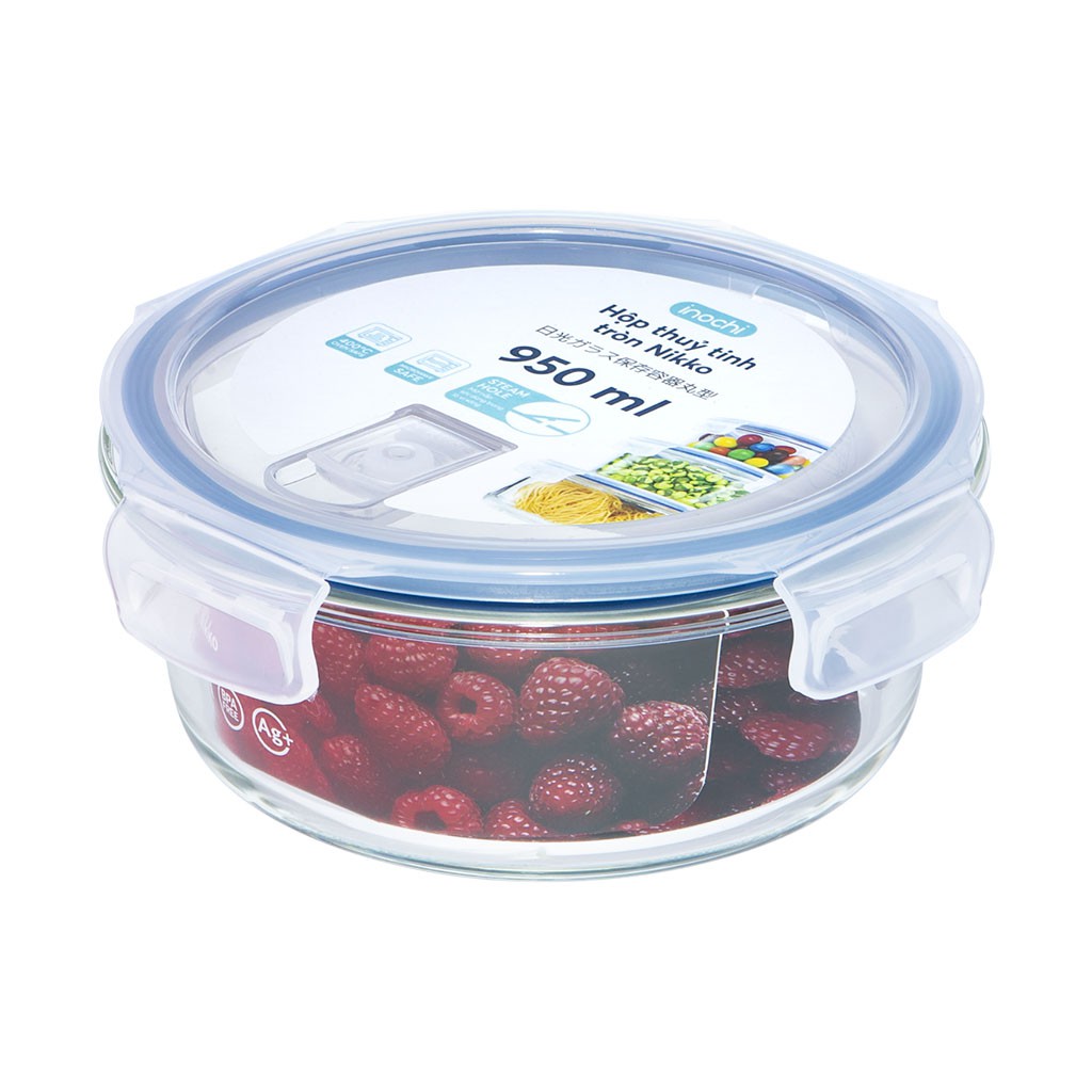 Hộp thủy tinh 950ml kháng khuẩn Inochi Nikko 950ml nắp hít chân không - Hàng xuất Nhật