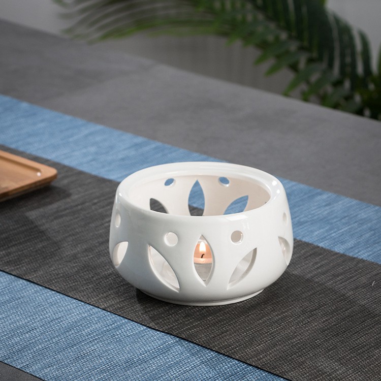 Đế nến bếp nến sứ khắc hoa trắng