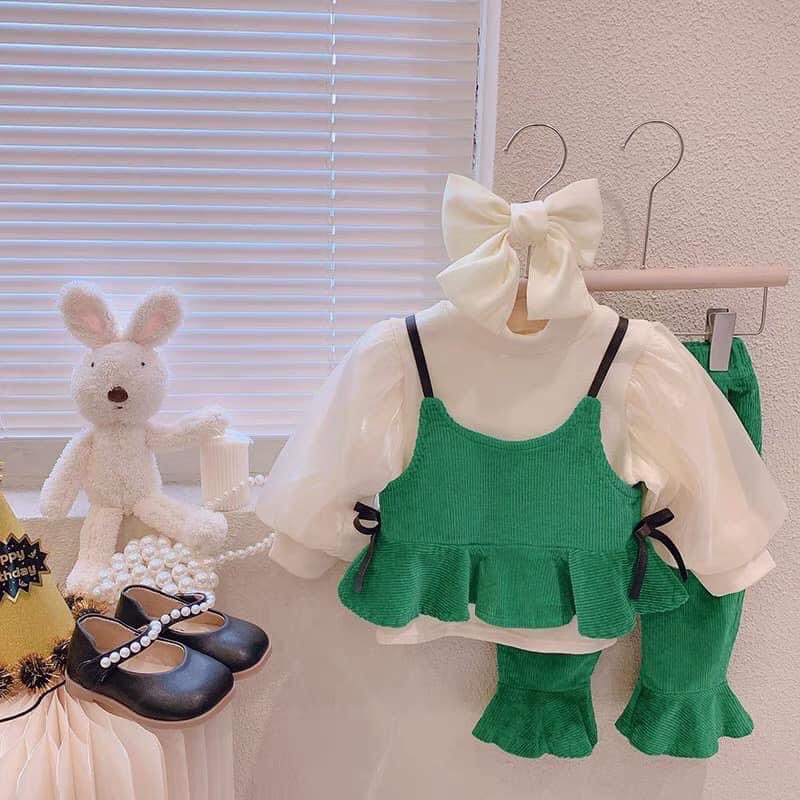 Sét bộ 3 chi tiết nhung kèm áo cotton cho bé gái từ 10-20kg💋