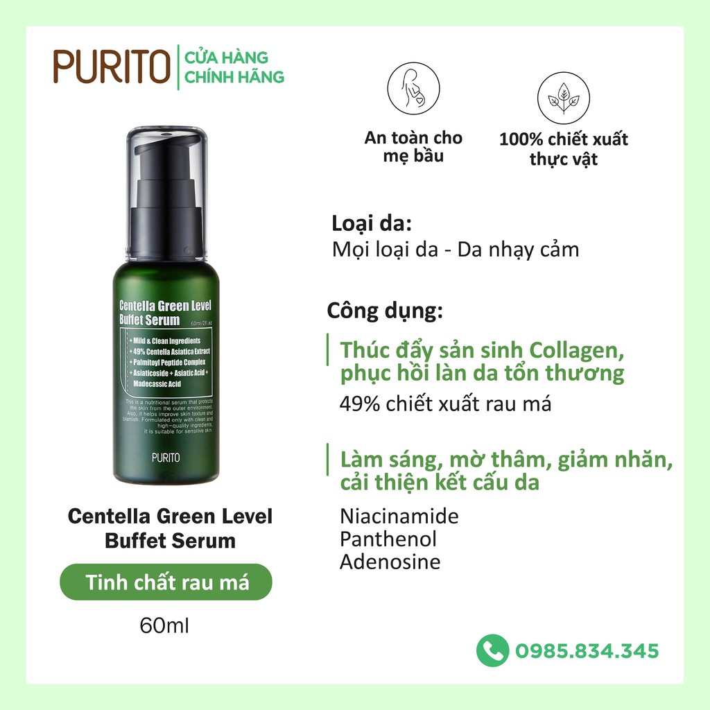 Tinh chất rau má PURITO Centella Green Buffet Serum 60ml