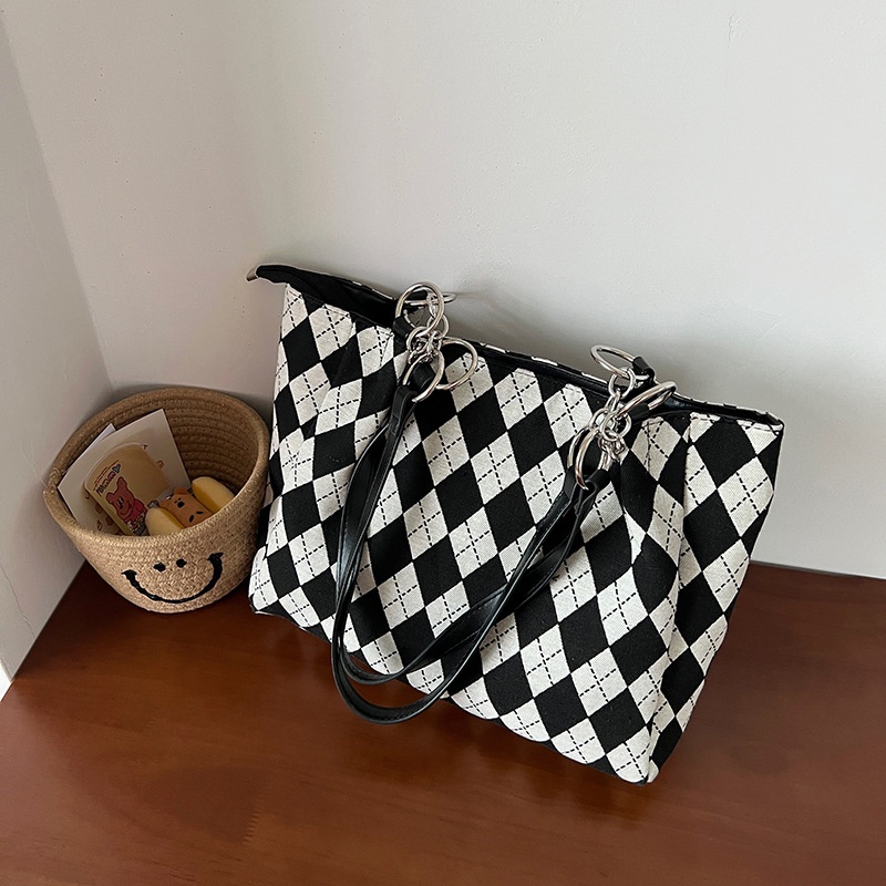 Túi Đeo Vai Cỡ Lớn Họa Tiết Sọc Caro Thời Trang Dễ Phối Đồ Cho Nữ