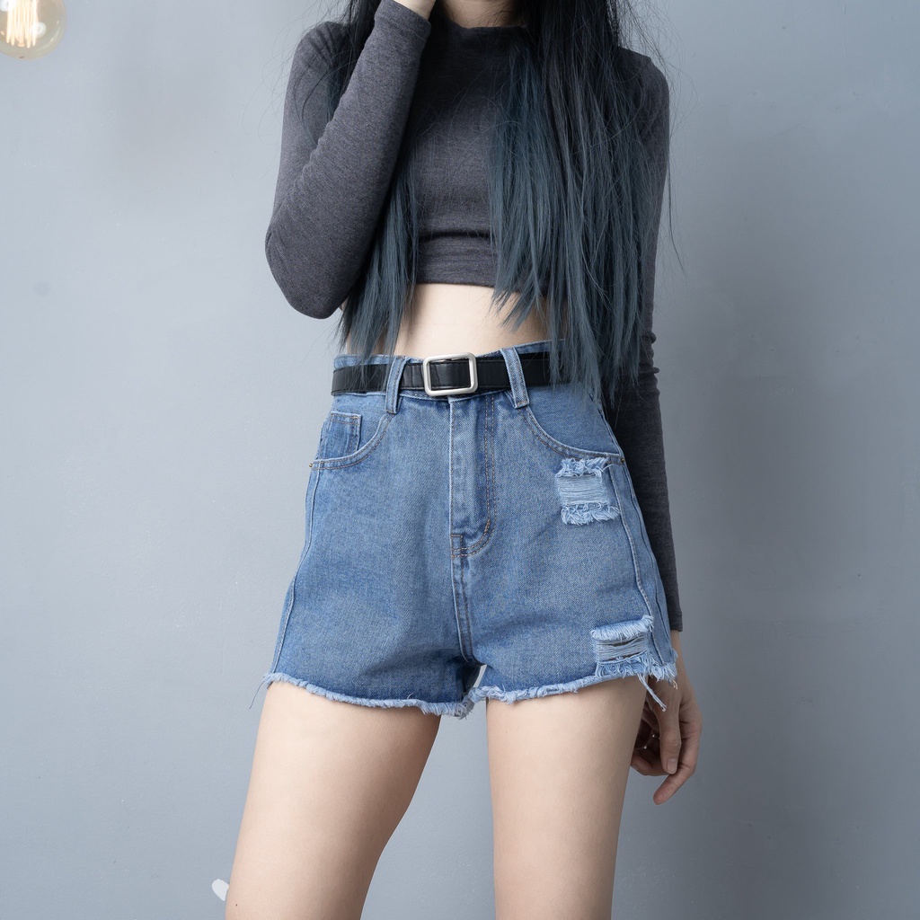 Quần Sọt Lưng Cao Rách Kiểu Dáng Chữ A Lai Xả