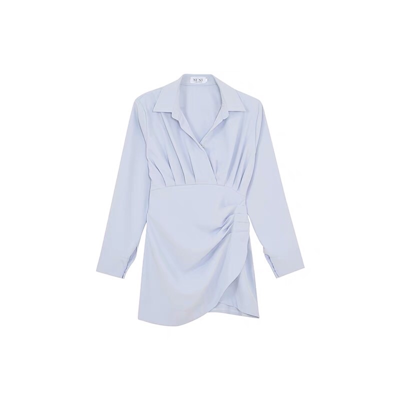 ĐẦM SƠ MI XANH VẠT CHÉO BÁNH BÈO