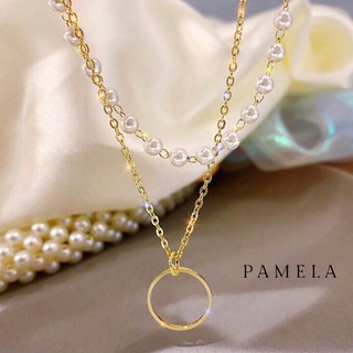 Dây chuyền Vòng cổ nữ đính hạt ngọc lấp lánh mặt nhẫn tròn Pamela