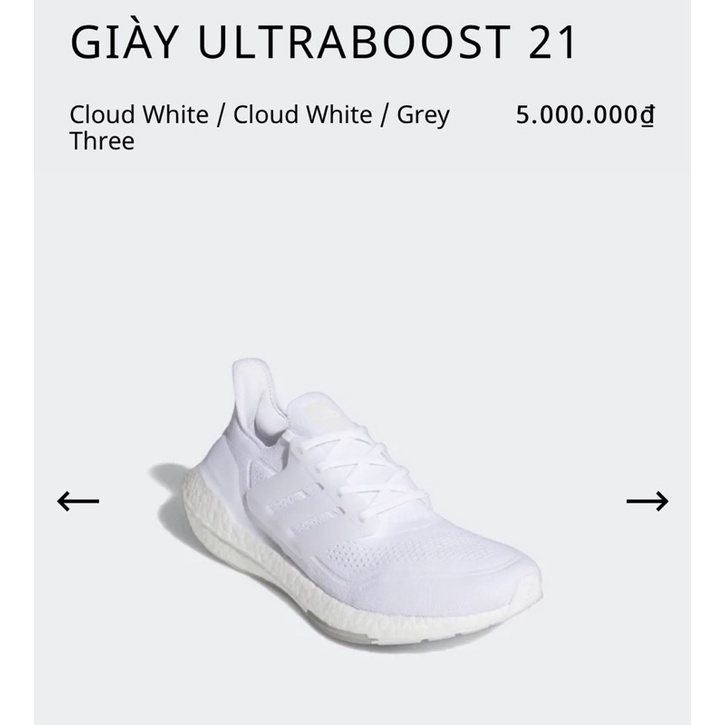 Giày thể thao sneaker Adidas Ultra Boost 2021 màu trắng
