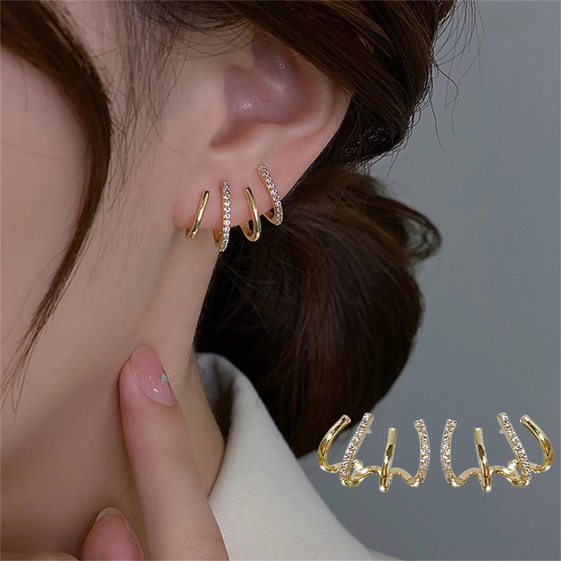 1 Đôi Bông Tai Xỏ Bốn Móng Đính Kim Cương Sang Trọng Dành Cho Nữ