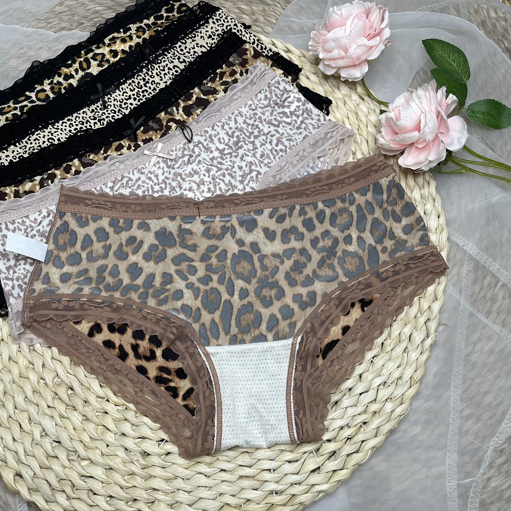Quần lót nữ thun lạnh phối ren, quần chíp họa tiết da sexy báo co giãn tốt đáy lót kháng khuẩn MDR