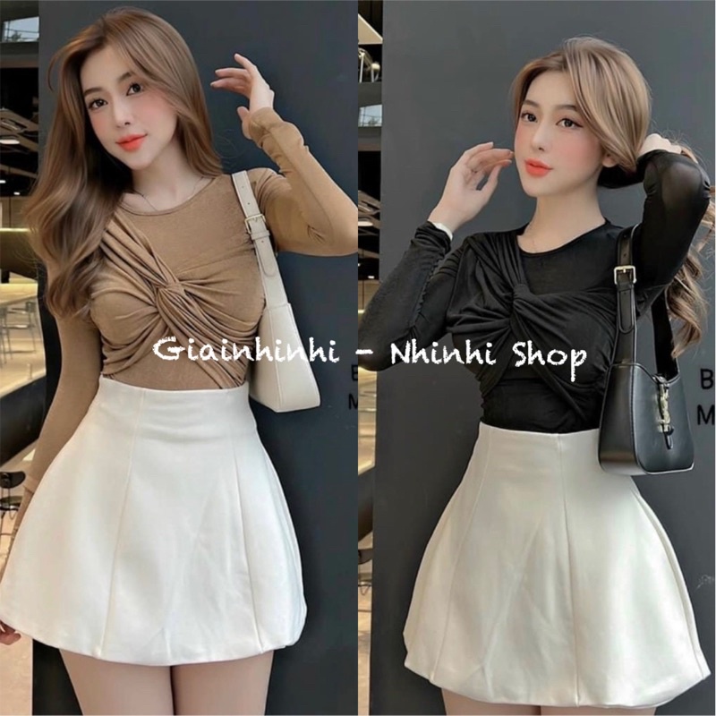 Áo thun  xoắn ngực ôm dáng, Áo kiểu ôm body co giãn AT1568 - NhiNhi Shop