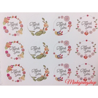 Sét 12 miếng dán STICKER Chủ để THANK YOU HOA