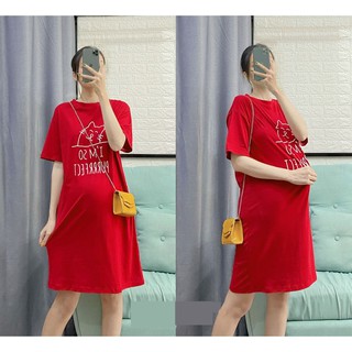 đầm bầu thun cotton - Váy bầu suông đẹp dáng dài big size