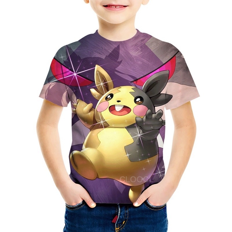 Áo Thun Tay Ngắn In Hình Pikachu 3D Dễ Thương Cho Bé