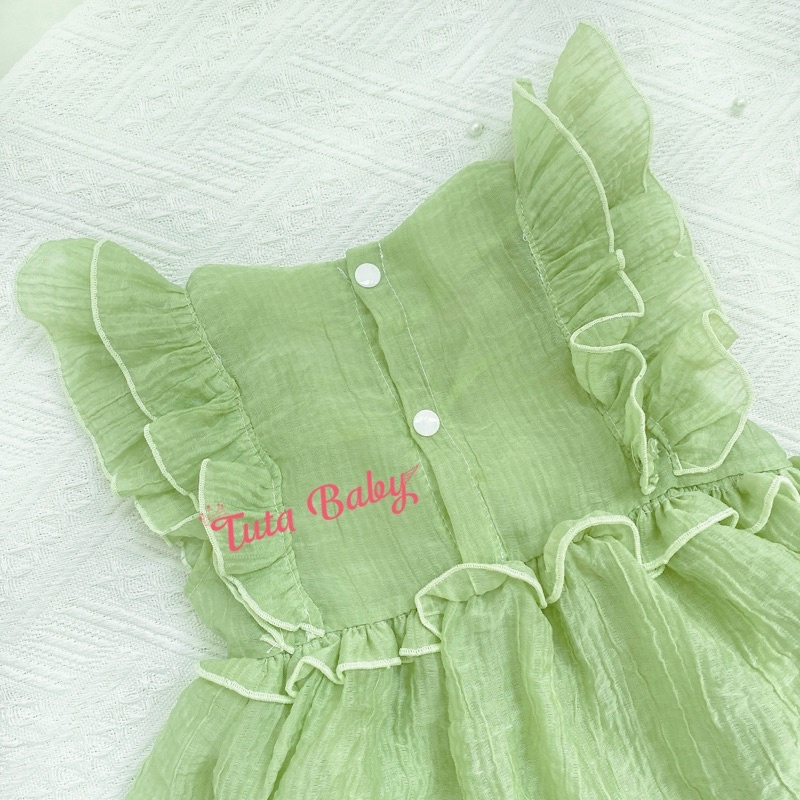 Bodysuit Cho Bé Gái Màu Xanh, Thiết Kế Ren Ngực Sang Chảnh, Body Cho Bé Kèm Turban