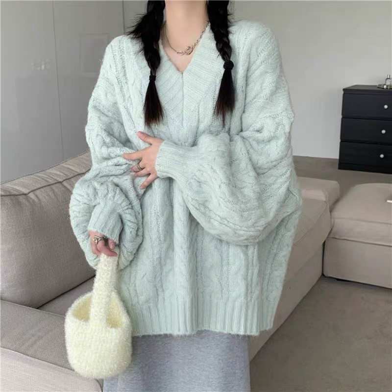 Áo len ulzzang vặn thừng-Freesize form rộng