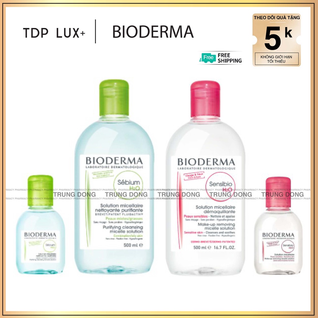 Nước tẩy trang Bioderma H20 dành cho da dầu Sebium, dung dịch cho da nhạy cảm Sensibio 100ml Pháp - Trung Đông Pharmacy