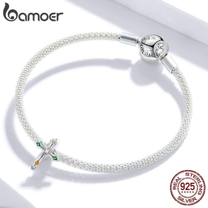 Hạt Vòng Tay Bamoer BSC343 Bằng Bạc 925 Sterling Hình Dạng Thánh Giá Phong Cách Lễ Tạ Ơn