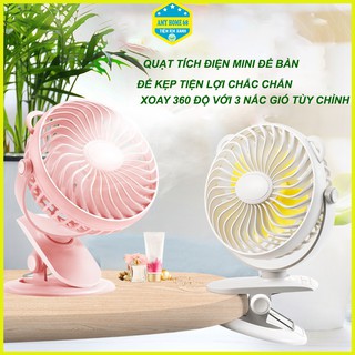 Quạt mini tích điện để bàn - Quạt kẹp tích điện xoay 360 độ