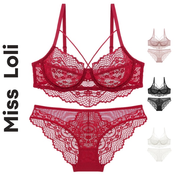 Set Đồ Lót Nữ LOLI31 Ren Lưới Cực Đẹp Áo Lót Có Gọng Không Đệm Mút Kèm Quần Lót Không Viền Sexy