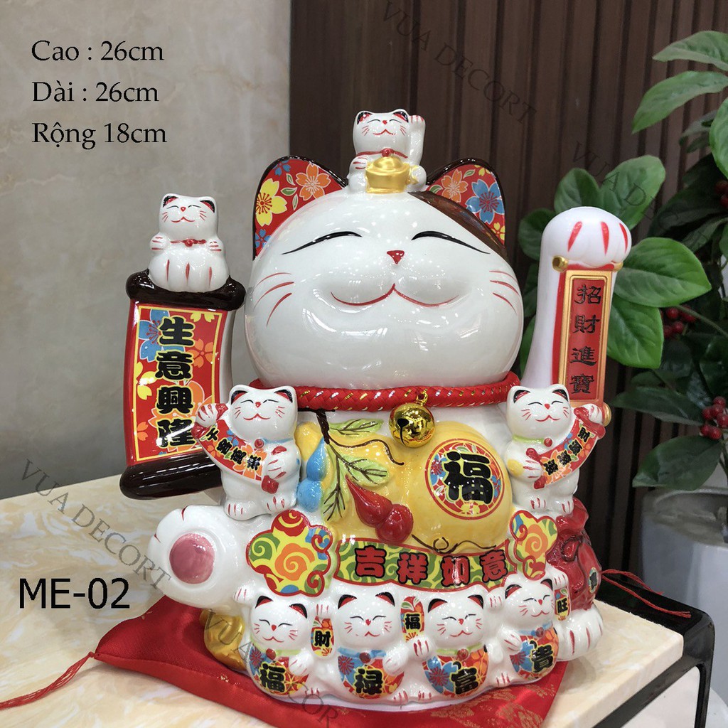 Mèo Thần Tài Vẫy Tay⚡️SIZE TO⚡️Mèo May Mắn Maneki Neko Decor Trang Trí