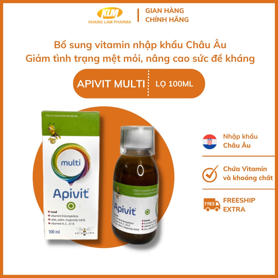 Apivit Multi Apipharma Thực phẩm bổ sung Vitamin và các khoáng chất tăng cường sức đề kháng, nhập khẩu Châu Âu (100ml)