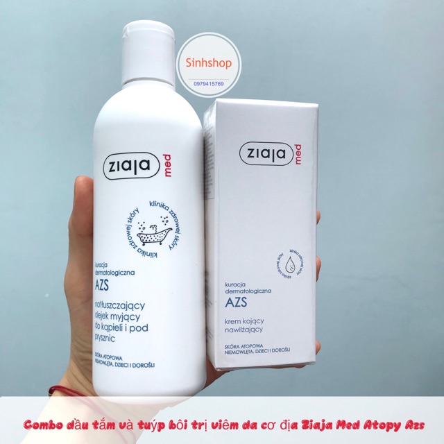 (Đủ bill) Bộ sản phẩm dầu tắm và kem dưỡng ẩm dịu nhẹ Ziaja Med Atopy Azs