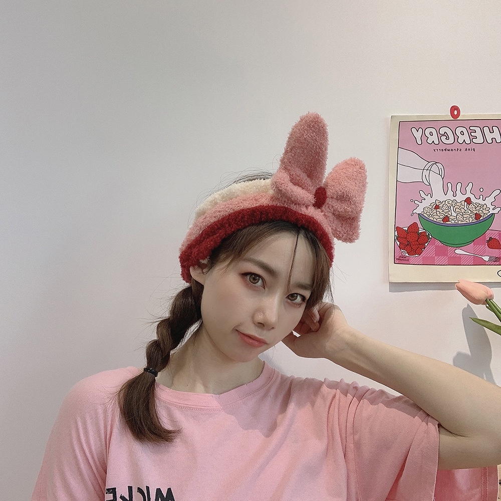 Băng Đô Rửa Mặt Trang Điểm Bằng Vải Lông Hình Bướm Hoạt Hình Dễ Thương Phong Cách Nhật Bản