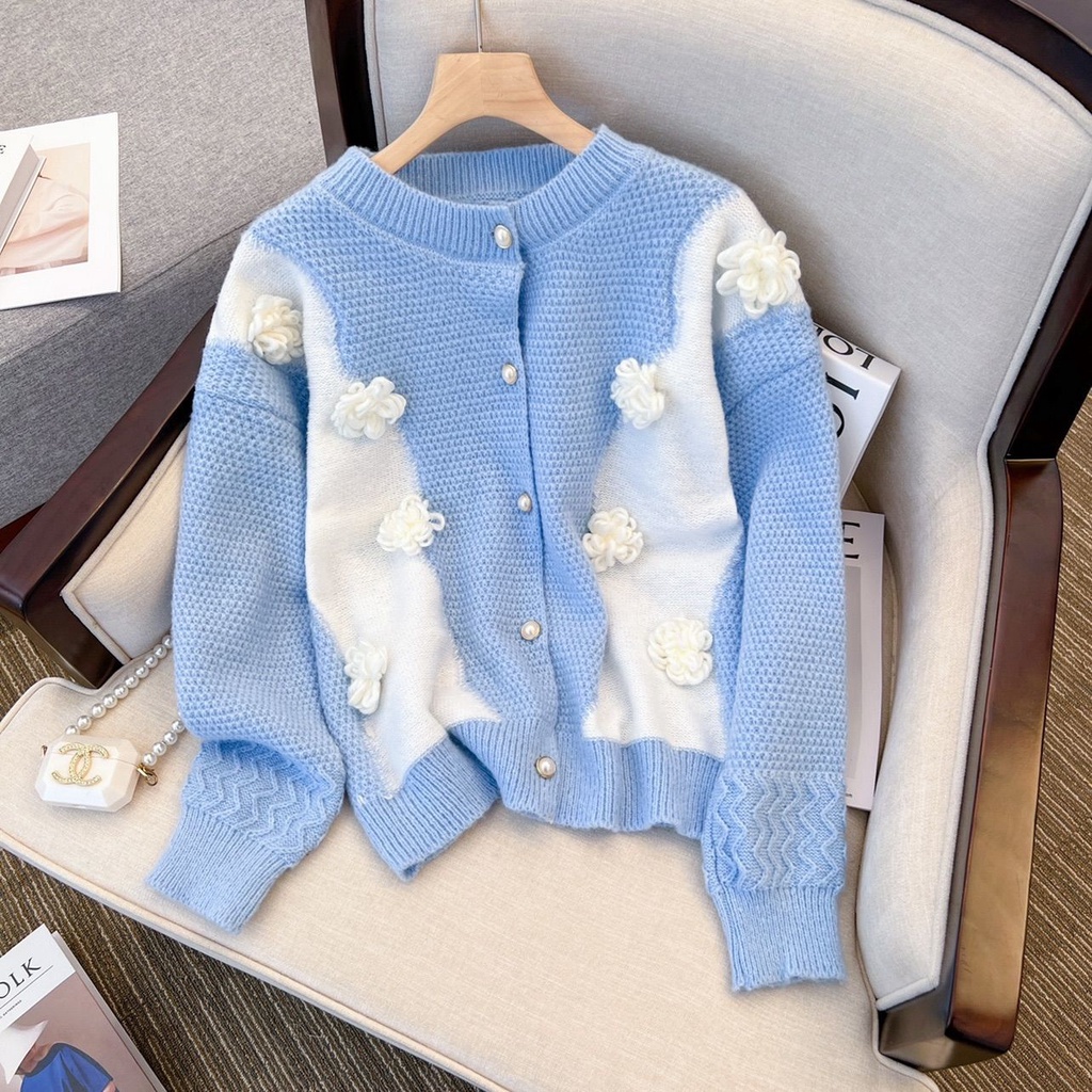 Áo Khoác Cardigan Dệt Kim Họa Tiết Hoa Xinh Xắn Cho Nữ  tao bao