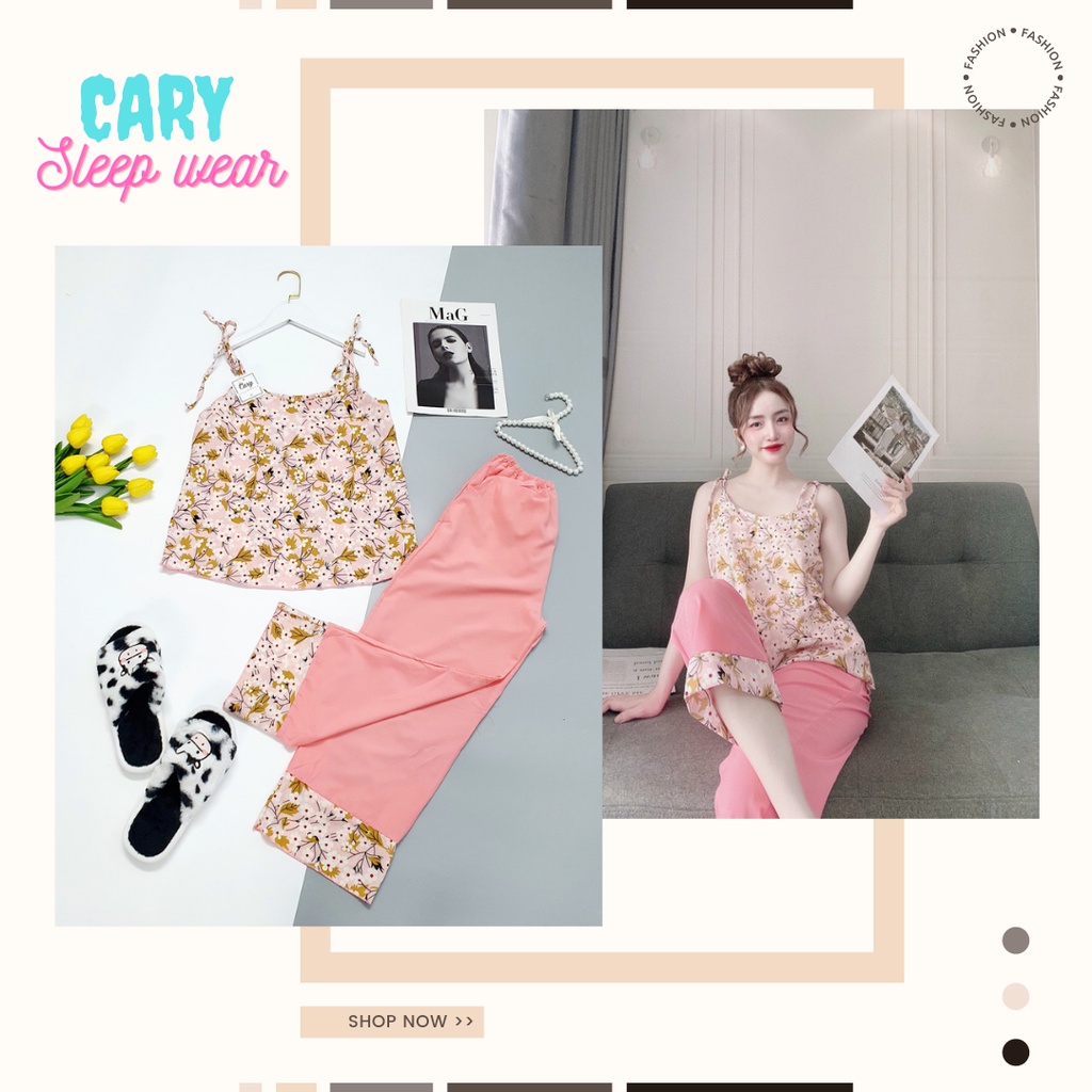 Bộ ngủ lụa tay cánh tiên phối ren nhiều màu đơn giản siêu xinh mềm mịn CARY