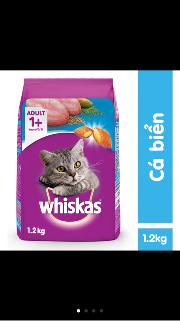Combo 3 gói Thức ăn mèo Whiskas vị cá biển túi 1.2kg