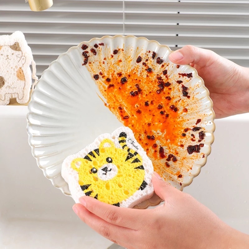 1 Miếng Bọt Biển Rửa Chén Hình Hoạt Hình Đa Năng Có Dây Đeo Cho Nhà Bếp