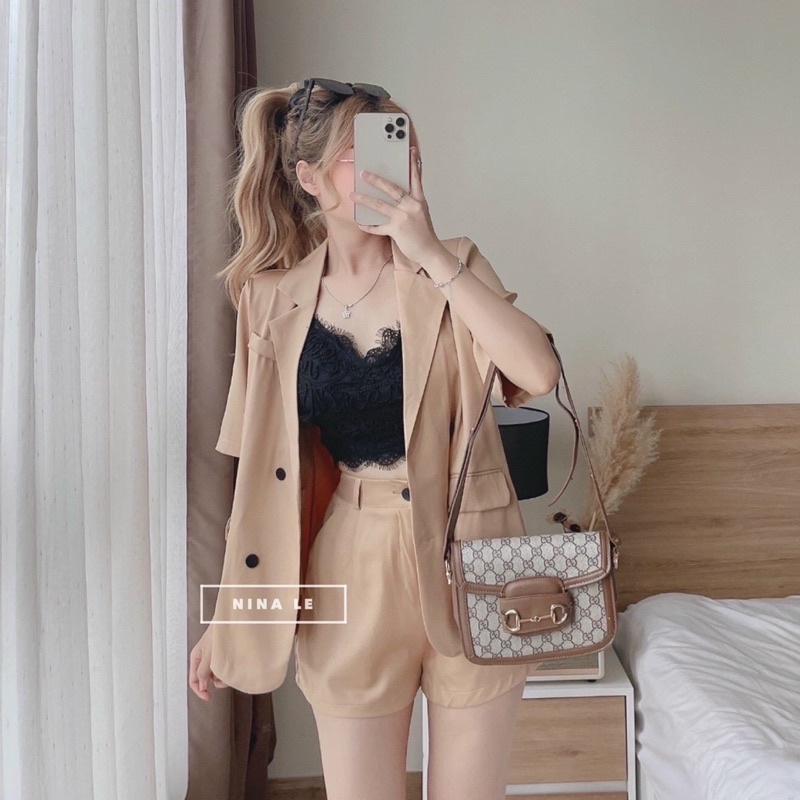 SÉT VÉT 2 MÓN ÁO TAY NGẮN,PHỐI TÚI 2 BÊN, QUẦN ĐÙI PHONG CÁCH CÔNG SỞ DỄ THƯƠNG