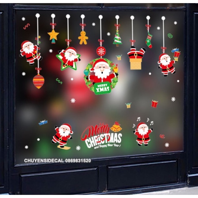 Decal dán tường noel- Rèm noel đỏ nhí
