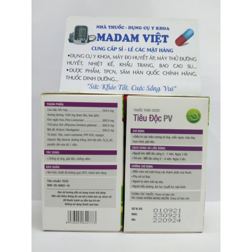 TIÊU ĐỘC PV - CHỐNG DỊ ỨNG, GIẢI ĐỘC, CHỐNG VIÊM