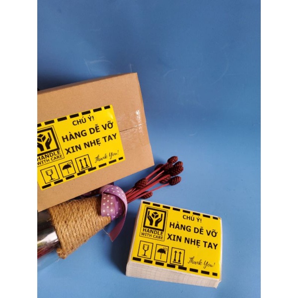 ⚡ Set 50 tem dán có sẵn keo cảnh báo HÀNG DỄ VỠ kích thước 10x7cm