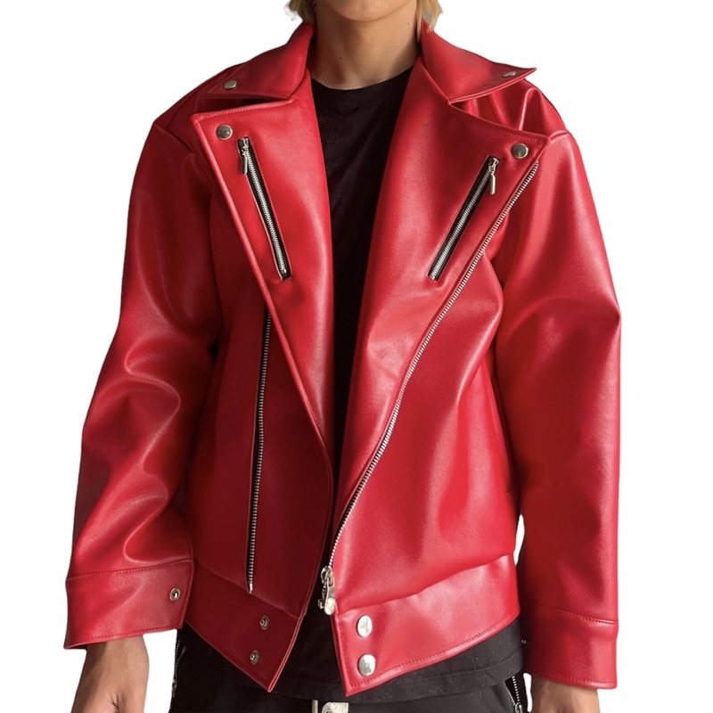 Áo khoác da đỏ - jacket biker đỏ