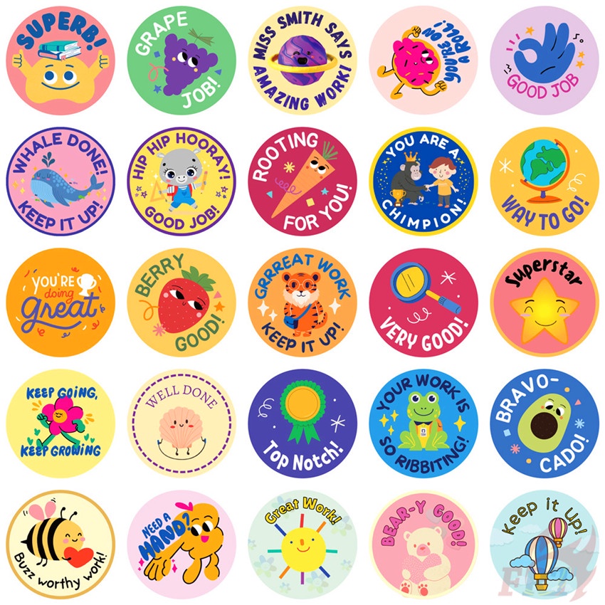 Bộ 100 Cái ❉ Miếng Dán Hình Tròn In Chữ Tiếng Anh Vui Nhộn Cho Bé ❉ Miếng Dán Decal Hỗn Hợp Thời Trang