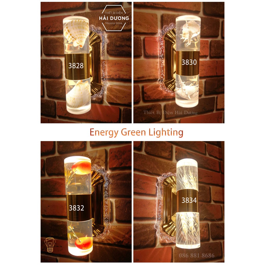 Đèn Led Treo Tường Hiện Đại Thả Thuỷ Tinh 24w Phong Cách Bắc Âu Vintage Thiên Nhiên-Ánh Sáng Vàng- Energy Green Lighting