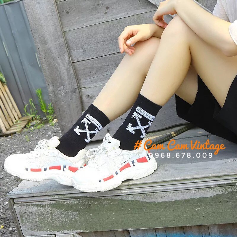 TẤT CAO CỔ NAM VỚ CAO CỔ NỮ  THỂ THAO ULZZANG UNISEX ĐEN TRẮNG CỔ CHỮ X