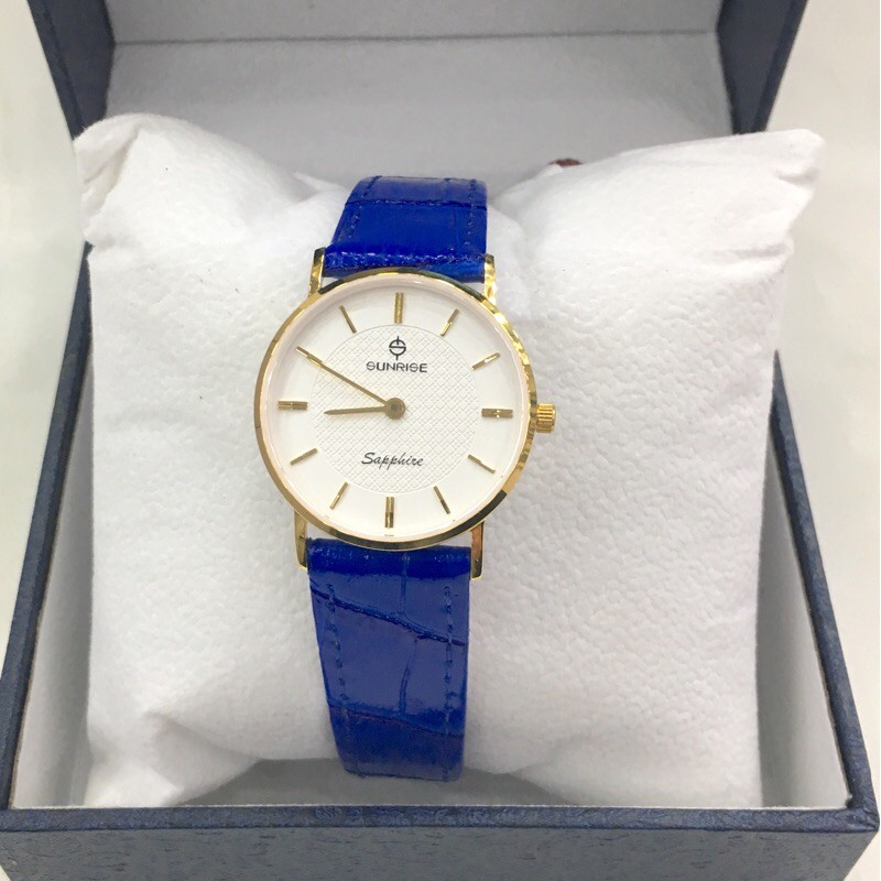 Đồng hồ nữ siêu mỏng Sunrise DL692PWA  2 kim DÂY DA kính Sapphire chống xước -