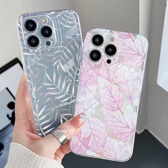Ốp Điện Thoại TPU Gel Đệm Khí Chống Rơi Màu Trong Suốt Hình Chiếc Lá iPhone 13 Pro Max 14 12 iPhone 11 XR 8 7 SE 2022