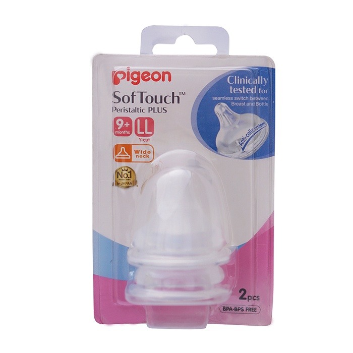 Núm Vú Pigeon Cổ Rộng Plus SofTouch Silicon Cao Cấp, Núm Vú Gắn Bình Sữa Cổ Rộng 1 vỉ 2 cái Size S M L 2L 3L