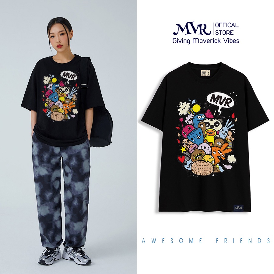 Áo thun hồng be in sở thú gấu bông đáng yêu MVR size rộng tee Mỹ BB4090